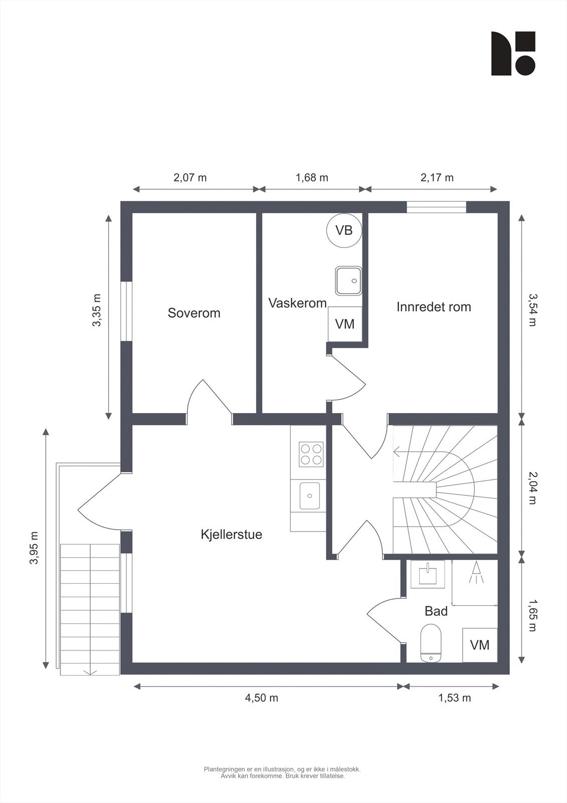 Planløsning kjeller m/hybel Galleribilde