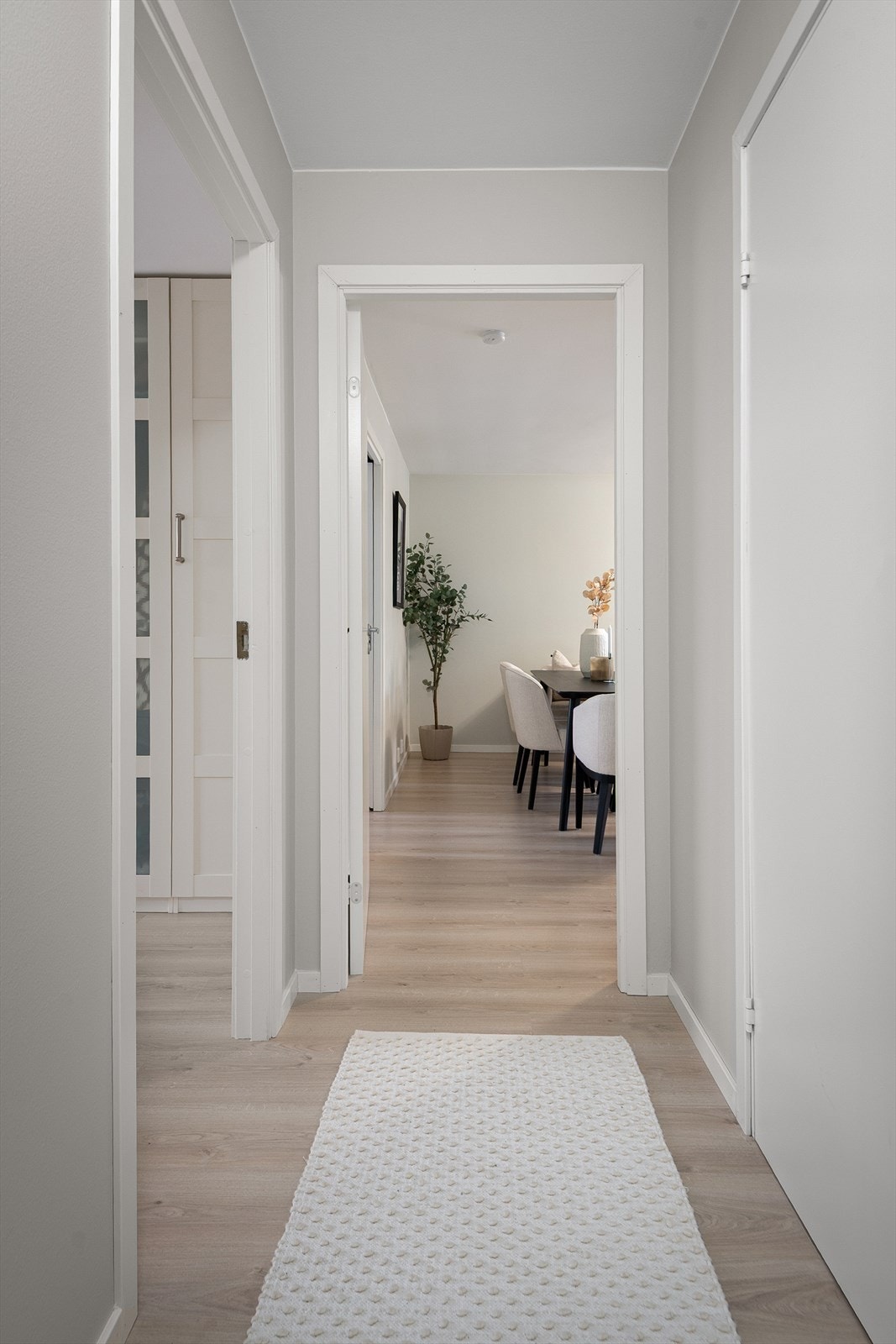 Innbydende entré som deler opp leilighetens øvrige rom Galleribilde
