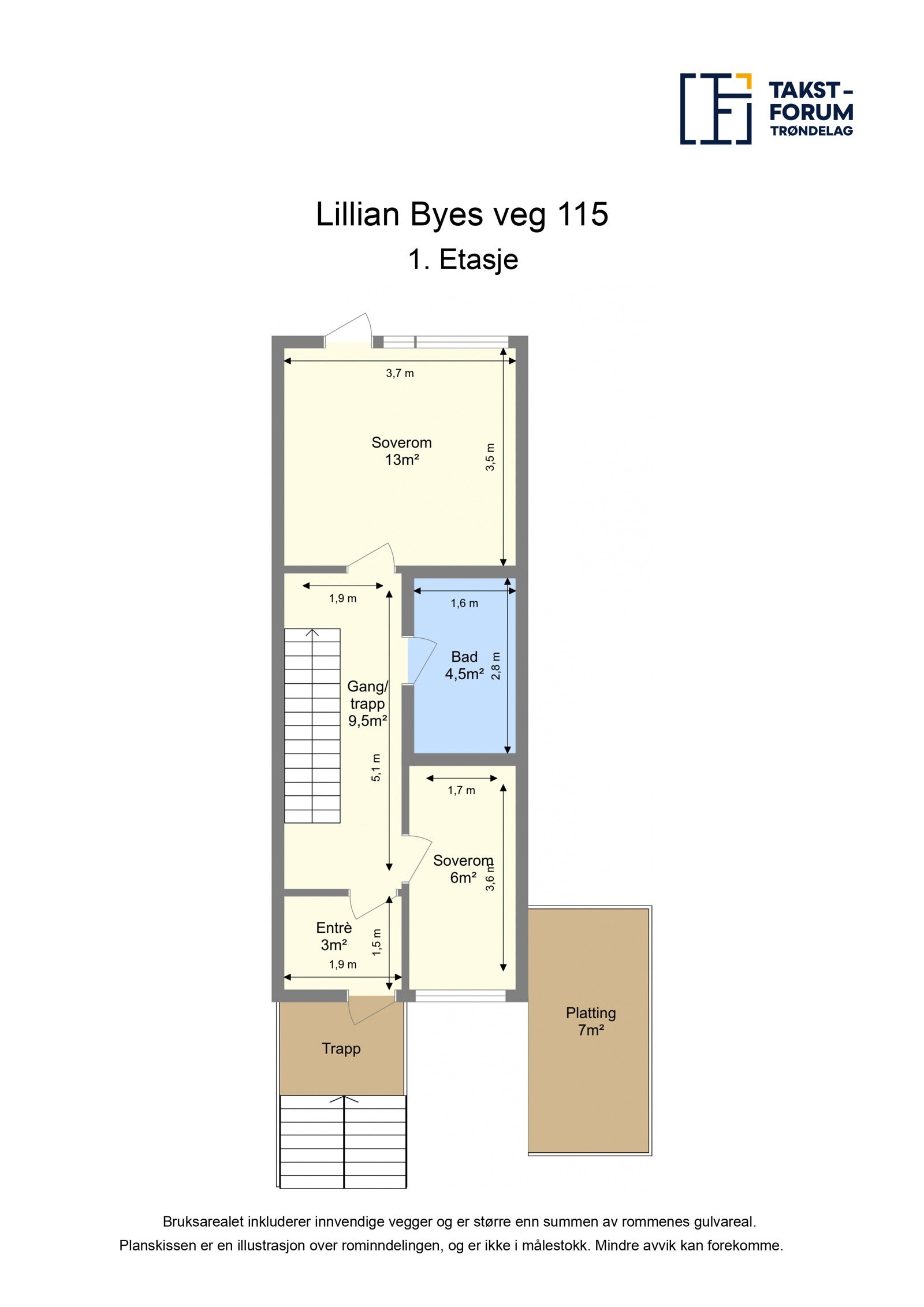 Planskisse fra takstmann over 1. etasje Galleribilde