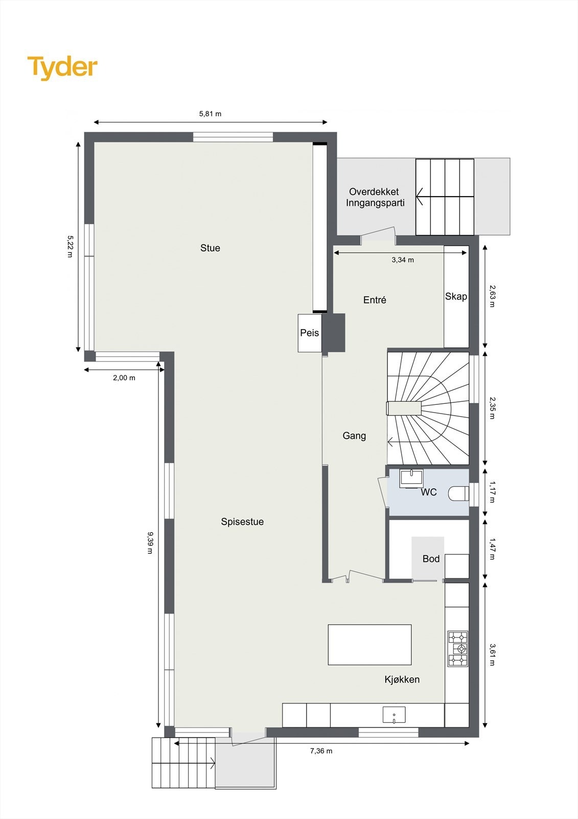 Plantegning 1. etasje Galleribilde
