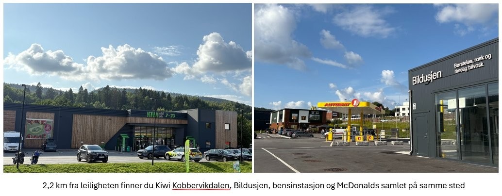 I retning Kobbervikdalen finner du Kiwi, McDonalds, Bildusjen og bensinstasjon 2,2 km fra leiligheten Galleribilde