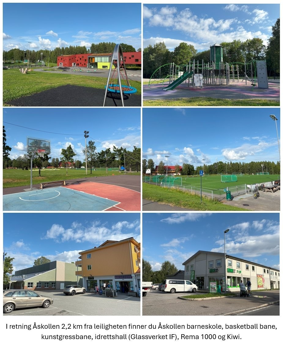 Åskollen barneskole, idrettshall, kunstgressbane, Rema 1000 og Kiwi 2,2 km fra leiligheten. Galleribilde