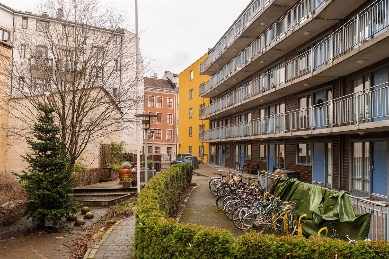 Det er tilrettelagt for sykkelparkering i fellesområdene. Galleribilde