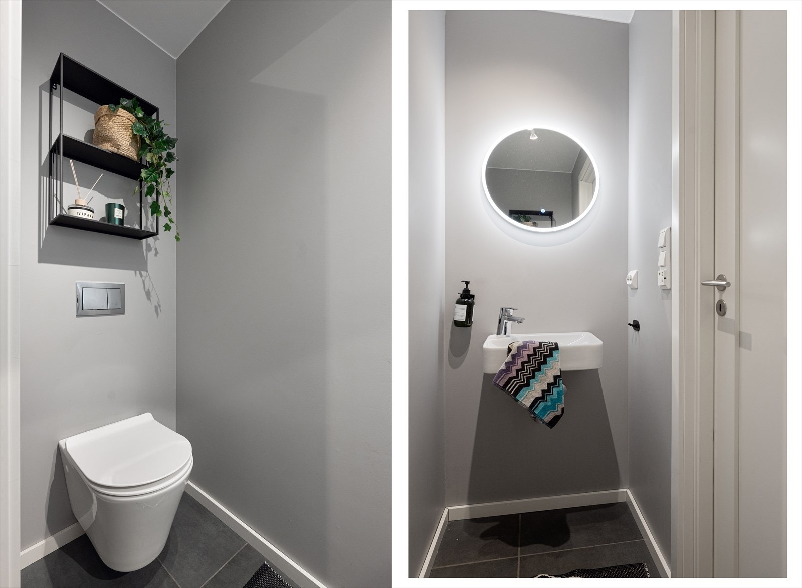 I underetasjen er det et separat og innbydende toalettrom, godt egnet for gjester. Galleribilde