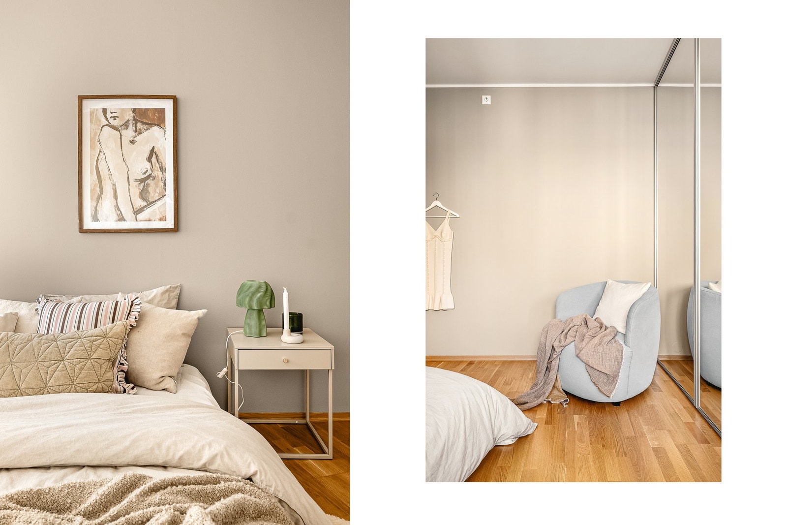 God plass til seng av ønsket størrelse, nattbord og annet passende møblement Galleribilde