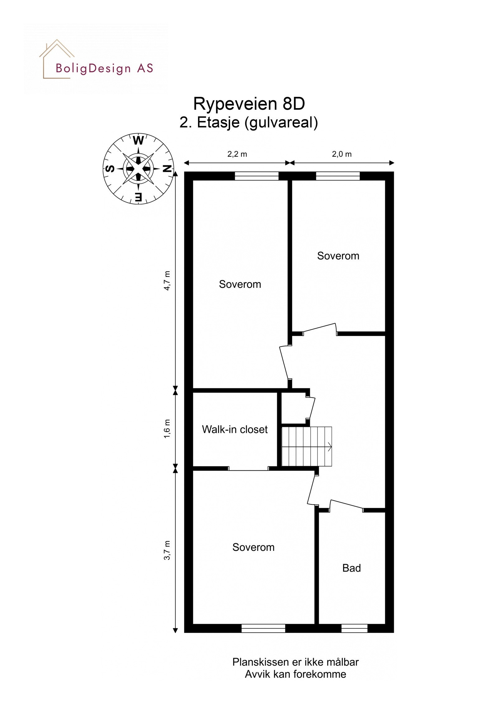 Floorplan letterhead - Rypeveien 8D - 2. Etasje (gulvareal) - 2D Floor Plan Galleribilde