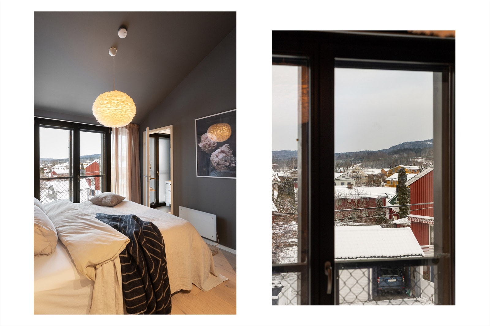 Fra soverommet har du utsikt ut over nærområdet og Bærumsmarka i det fjerne. Motoriserte, utvendige screens sørger for privatliv og skjermer for kveldssola på sommeren. Galleribilde