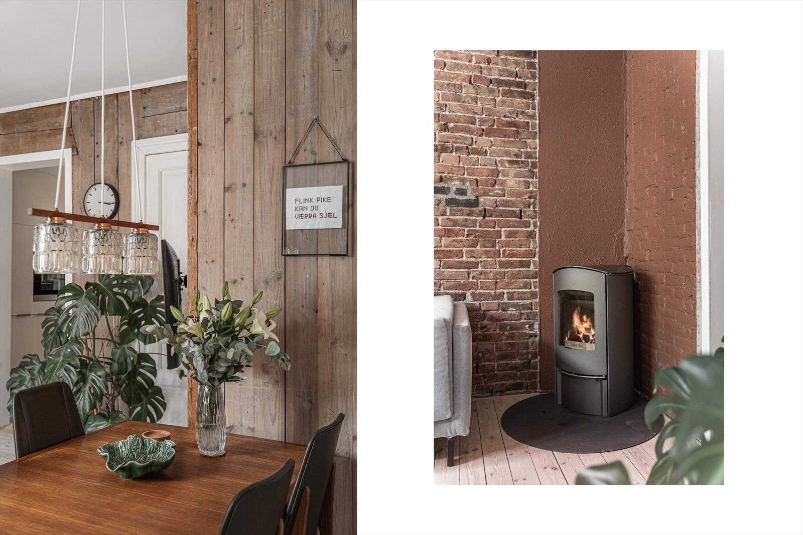 Med sitt stilfulle uttrykk av synlig mur, varmt treverk og en innbydende vedovn, er denne leiligheten som skapt for deg som ønsker en urban og moderne livsstil. Galleribilde