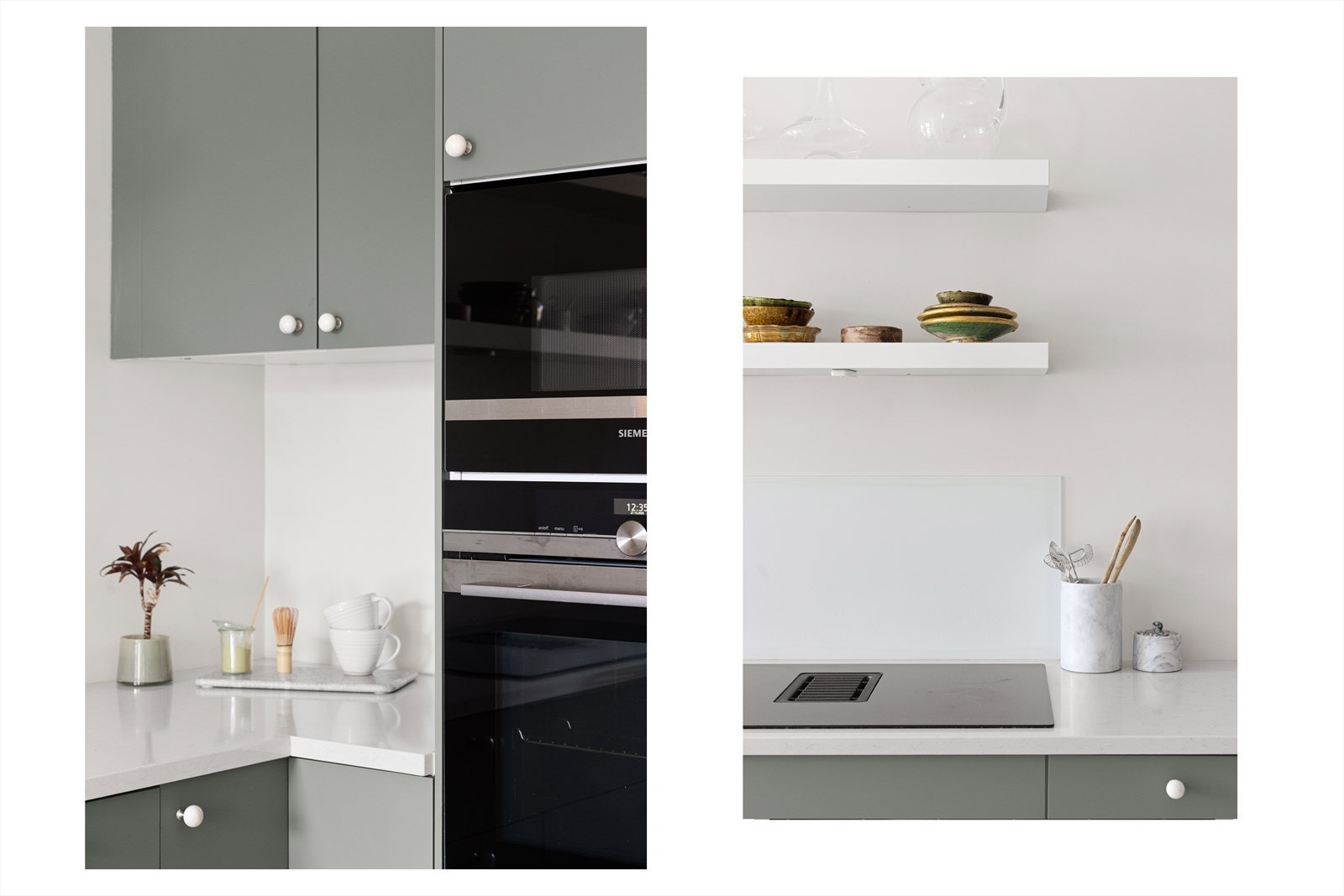 Her er det glatte fronter og kvarts kompositt benkeplate i delikate fargetoner som harmoniserer fint. Galleribilde