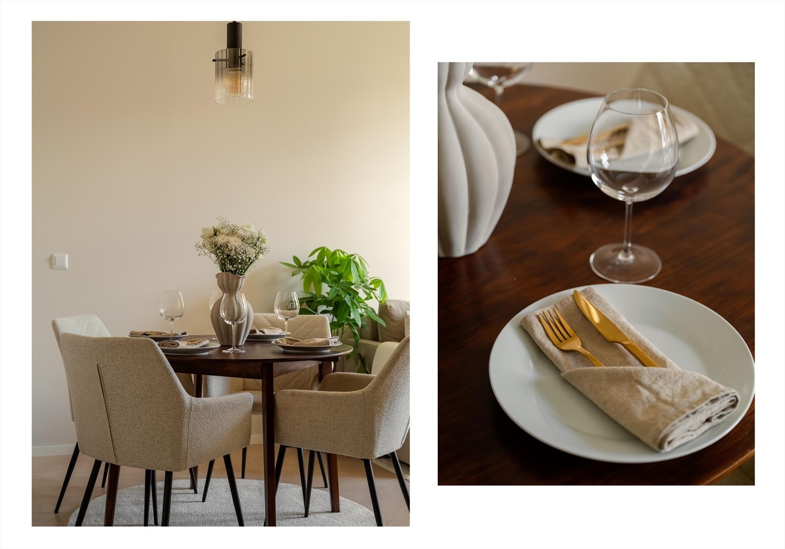 Spisebordet er plassert nær kjøkkenet for enkel servering. Galleribilde