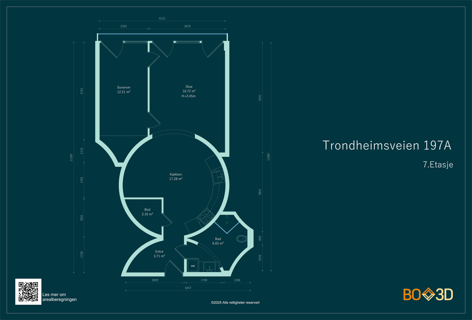 Helt unik planløsning der siloens originale, buede form er bevart. Dette gir leiligheten et særegent og eksklusivt uttrykk, med spennende linjer og en romfølelse som skiller seg tydelig ut fra det ordinære. Galleribilde