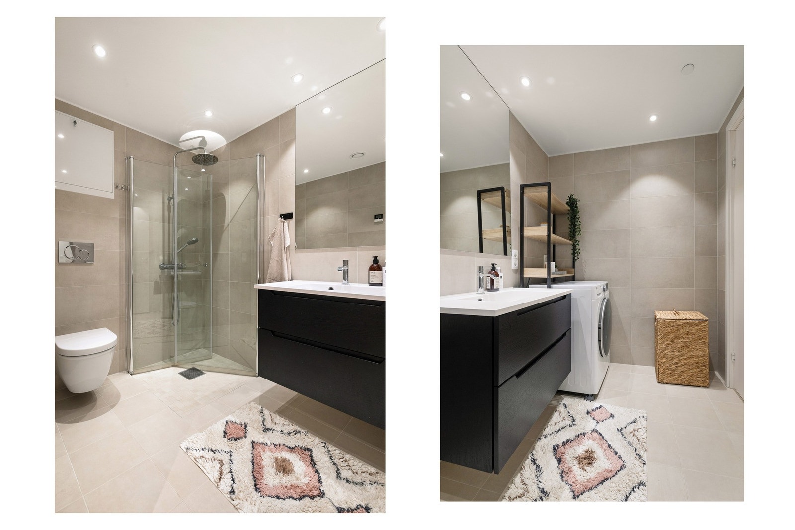 I tillegg til opplegg til vaskemaskin, har du også plass til tørkestativ. Galleribilde