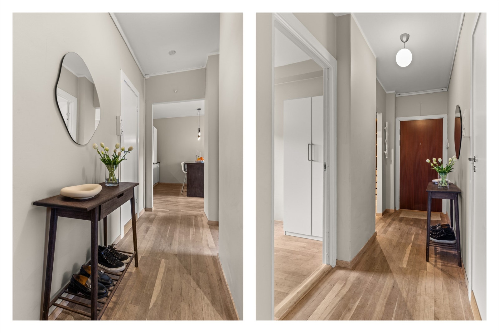 Velkommen inn! Entréen er lys og innbydende med god plass til sko og yttertøy. Galleribilde