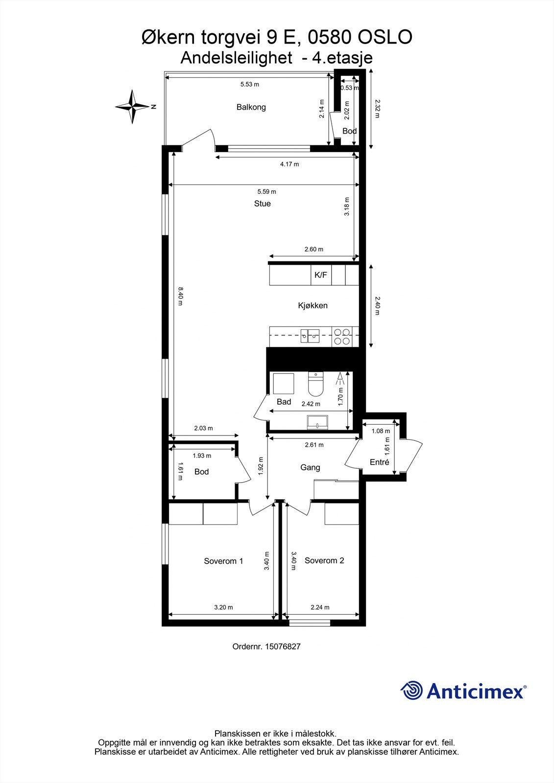Målsatt planskisse - Økern torgvei 9 E - 4. etasje Galleribilde