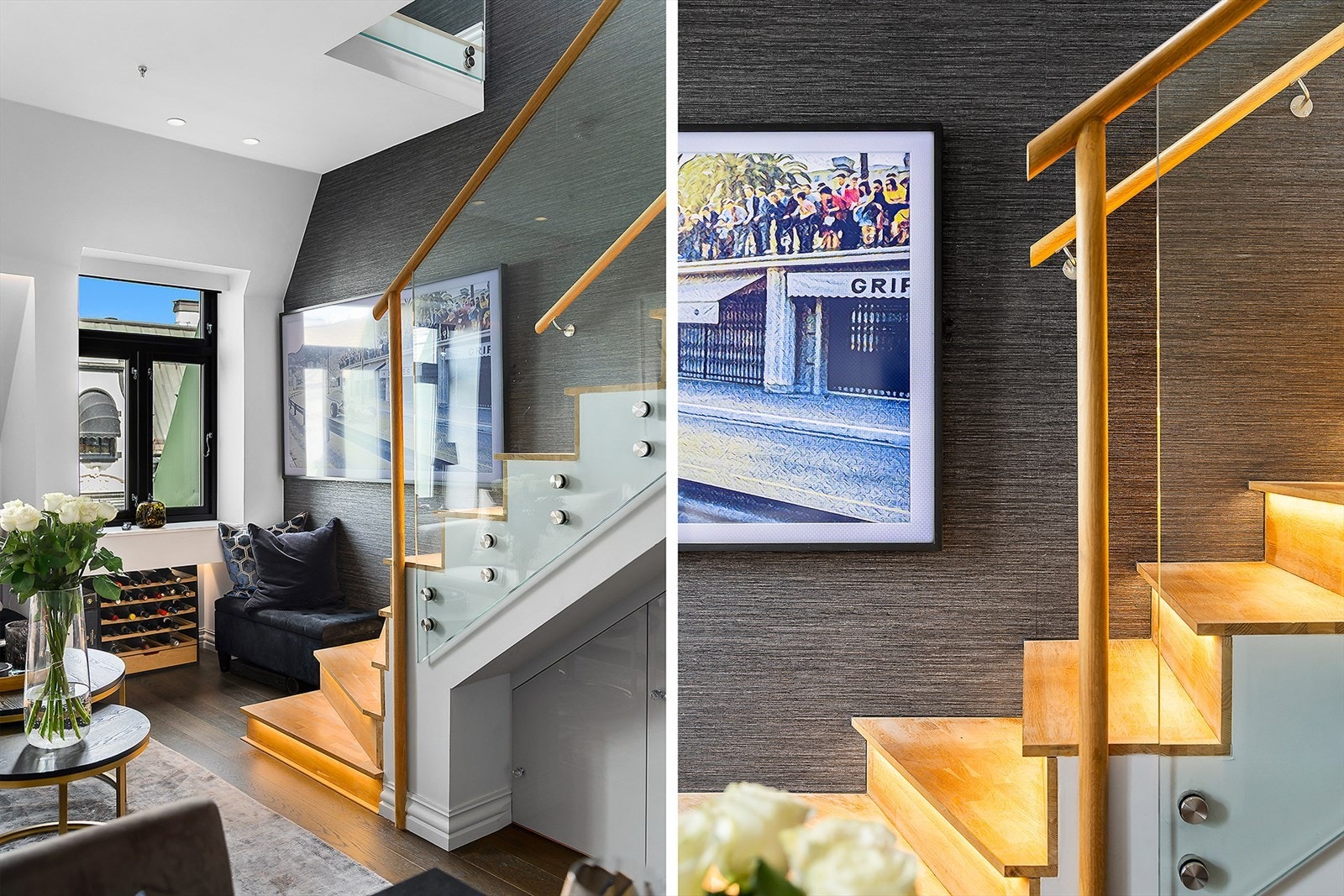 Den arkitektoniske trappen binder etasjene sammen - Et vakkert element med sentral plassering i boligen. Galleribilde