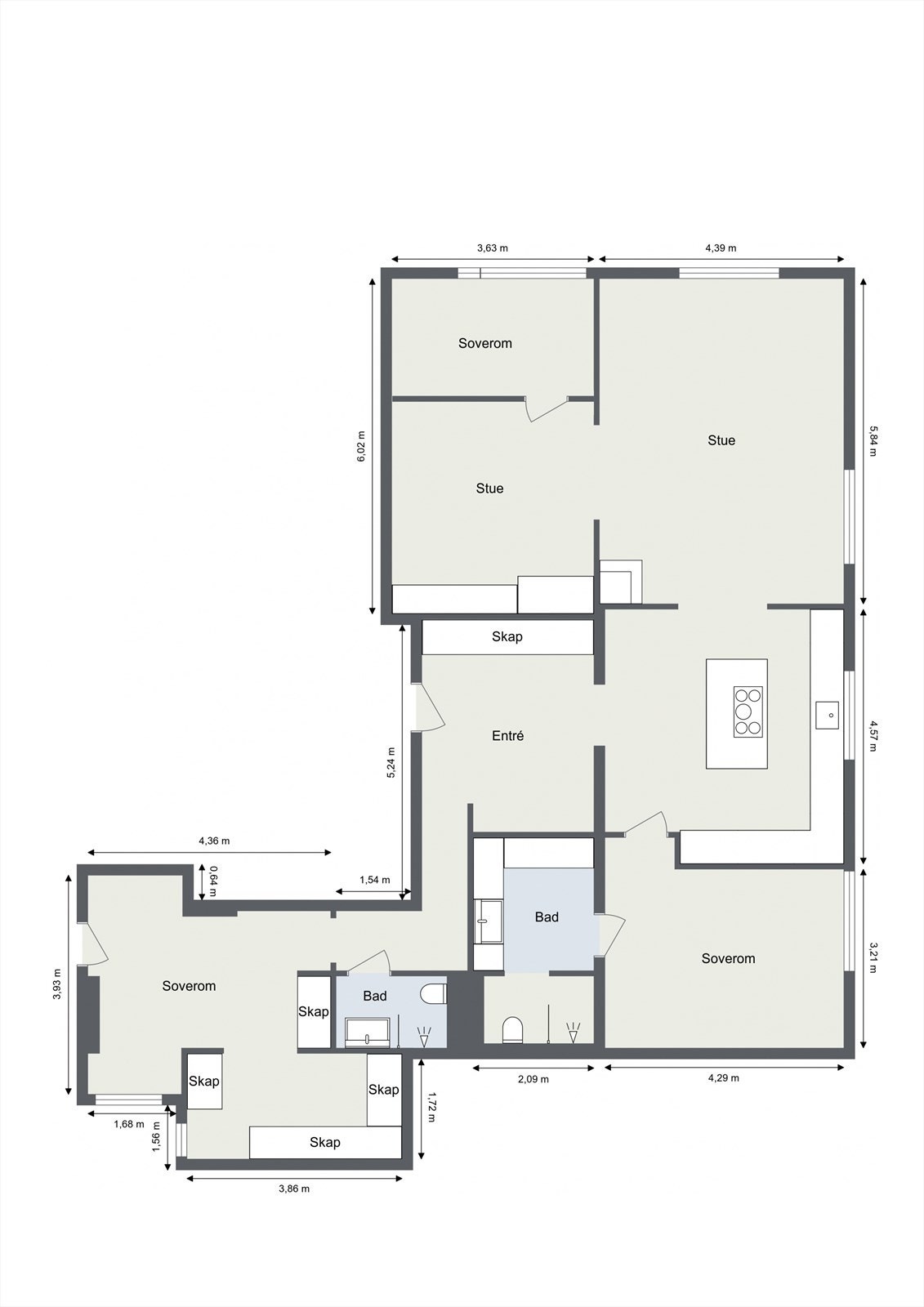 Alternativ plantegning med et ekstra soverom Galleribilde