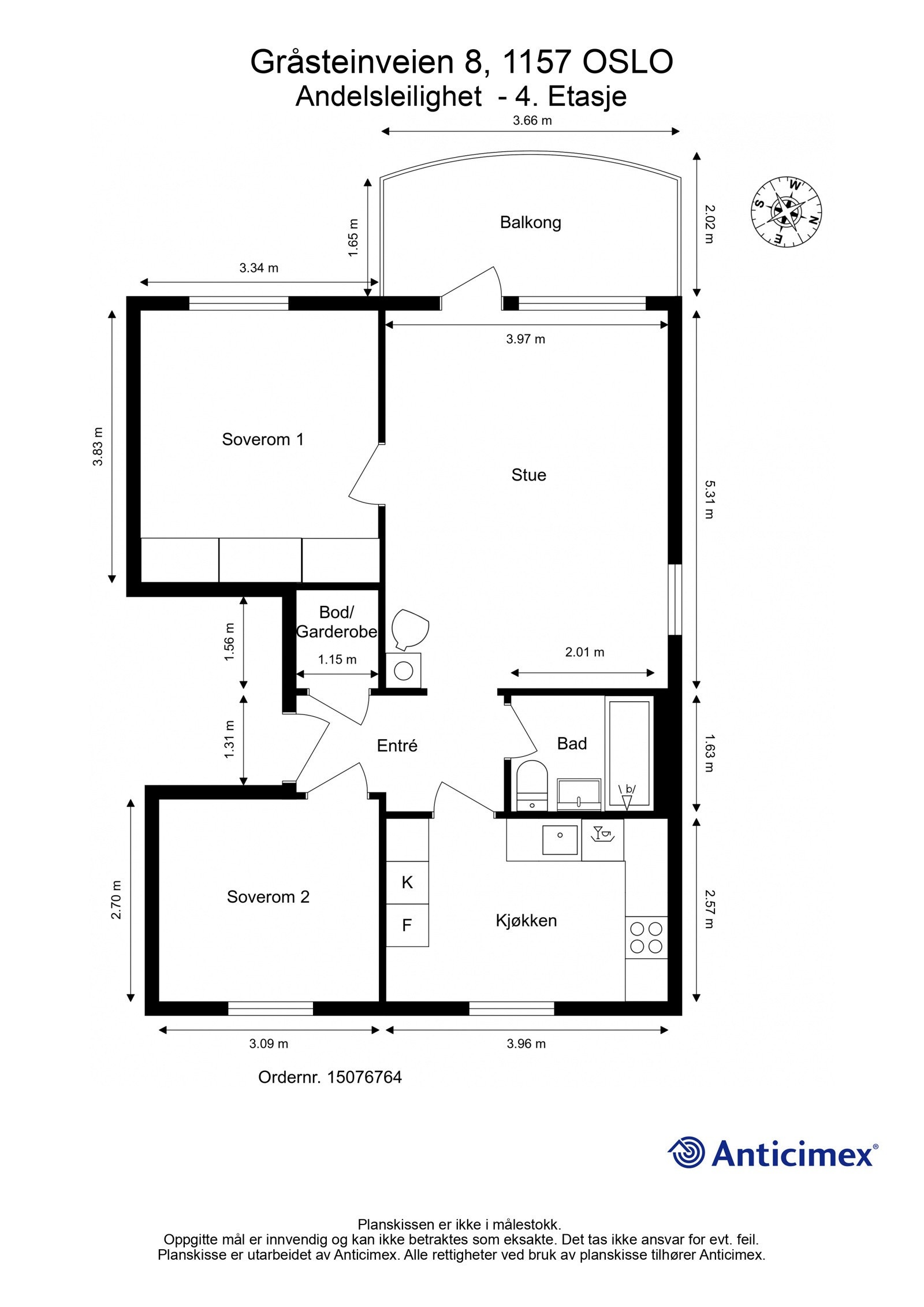 Plantegning med mål. Galleribilde