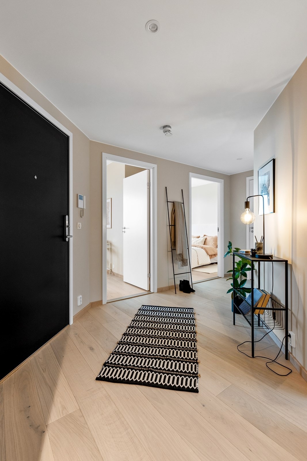 Leiligheten har en romslig entré med god plass til oppbevaring av yttertøy og sko. Downlightsbelysning i nedsenket himling. Galleribilde