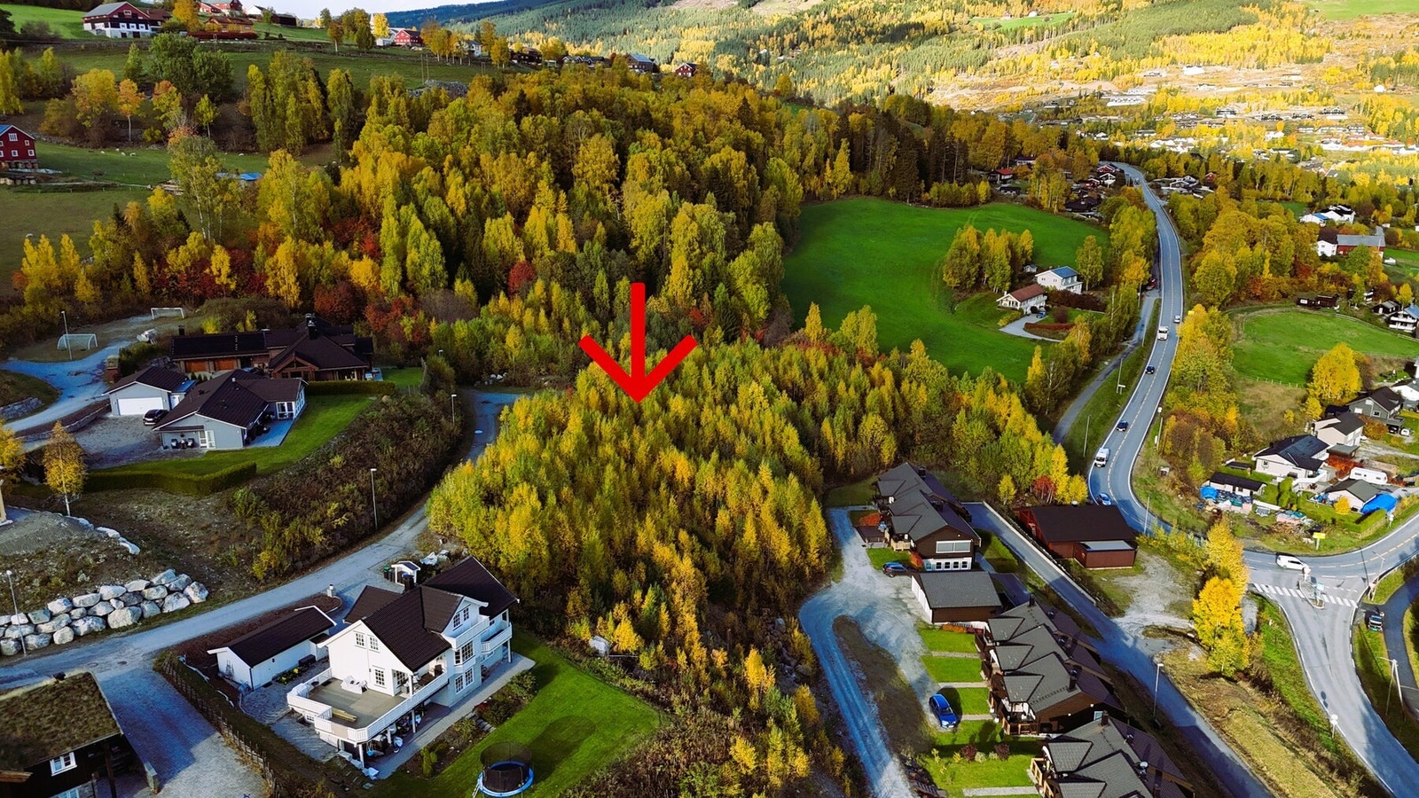 Utviklingstomt i Golbergremmen Boligfelt - området er markert med pil. Galleribilde