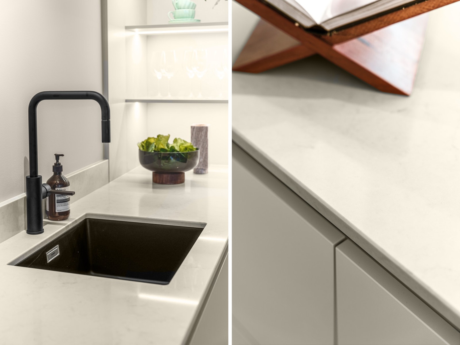 Benkeplatene er i kompositt og har underlimt oppvaskkum Galleribilde