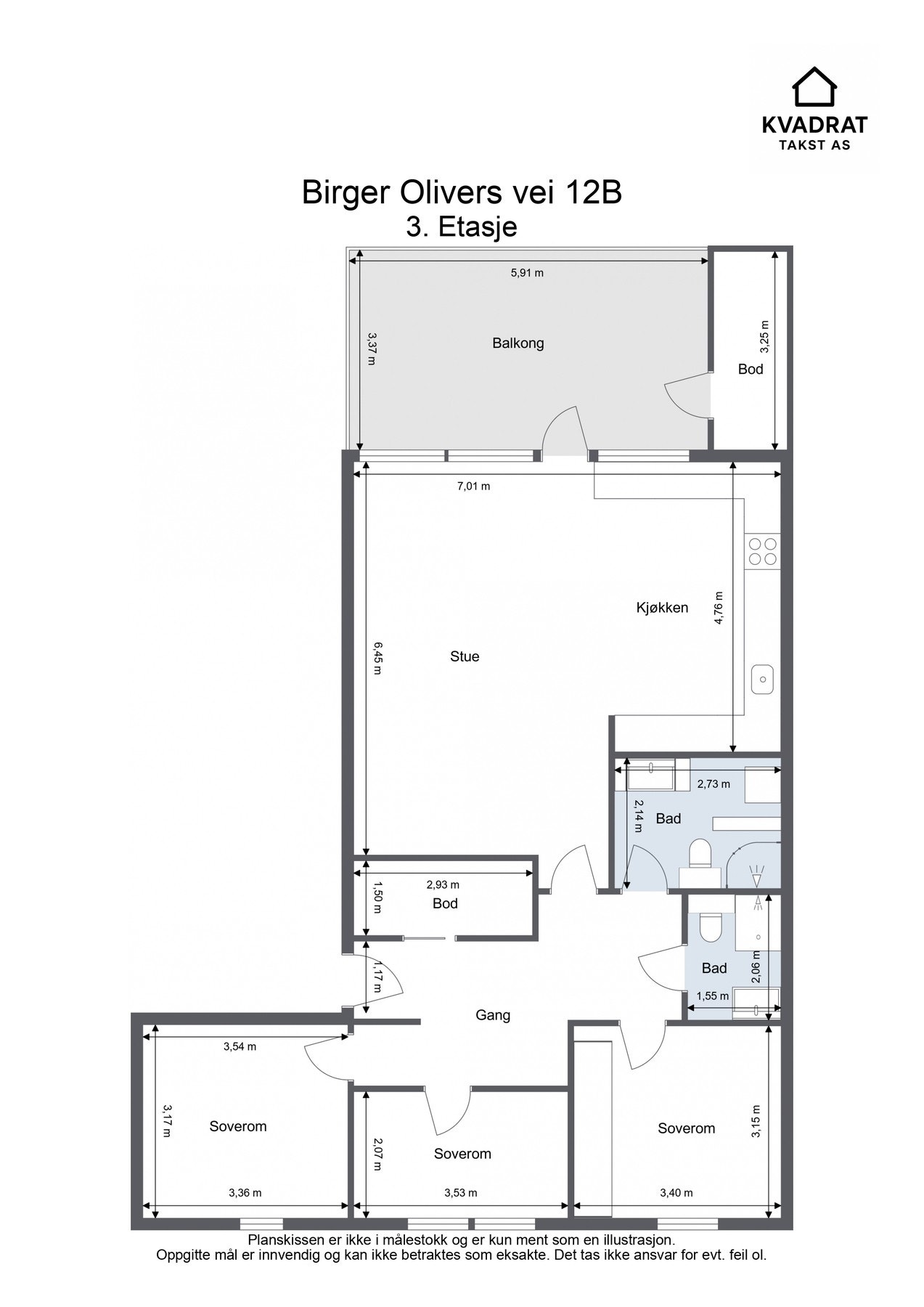 Plantegning - Toppleiligheten ligger i 3. etasje Galleribilde