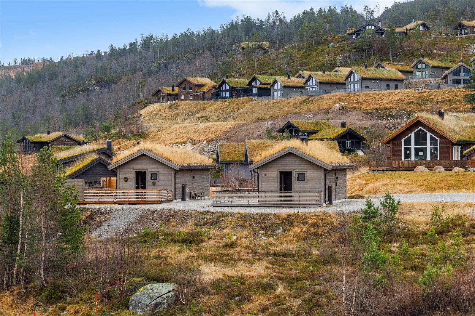 Hytten ligger i første rekke i et nyere og populært hytteområde Galleribilde
