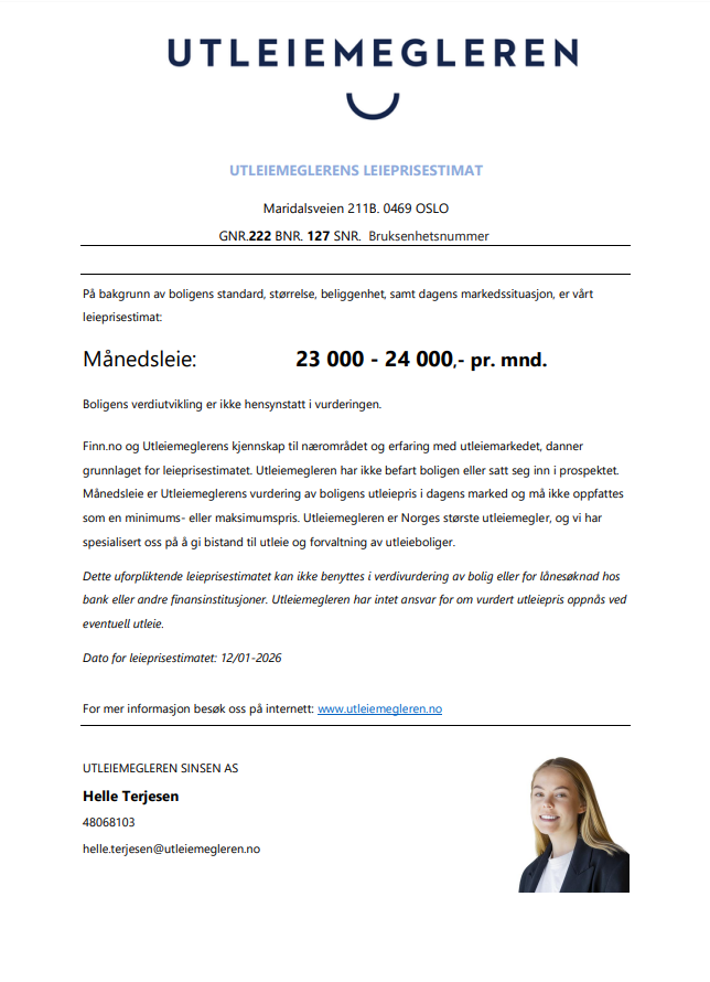 Estimert utleieverdi på omtrent 23 000 - 24 000 kroner/mnd. Galleribilde
