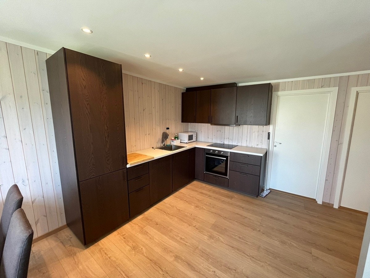 Kjøkken med oppvaskmaskin, kjøleskap og frys Galleribilde