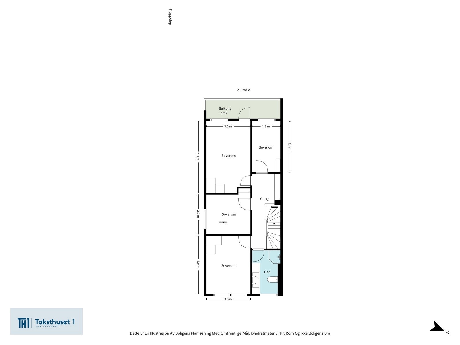 Andre etasje består av 4 soverom samt bad - Luke i taket til loft Galleribilde