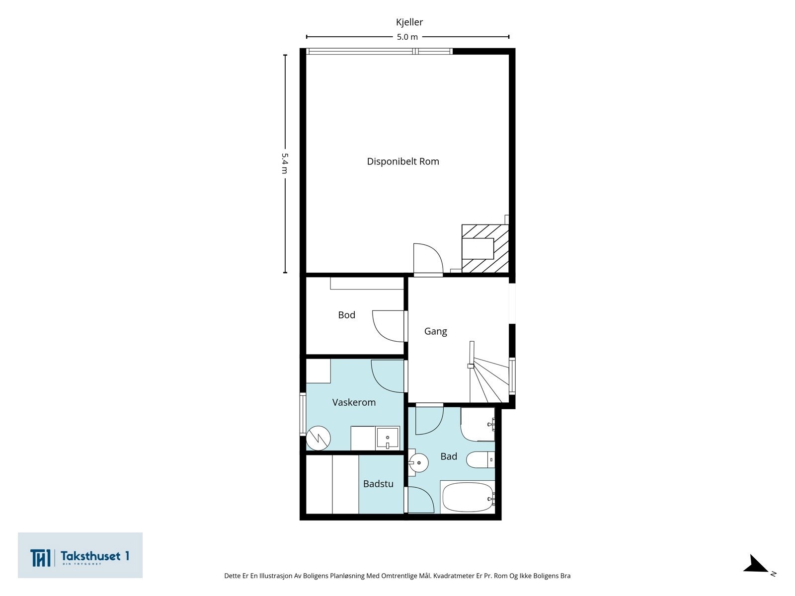 Kjelleren består av bad, vaskerom, badstu, bod og bod/diponibelt rom Galleribilde
