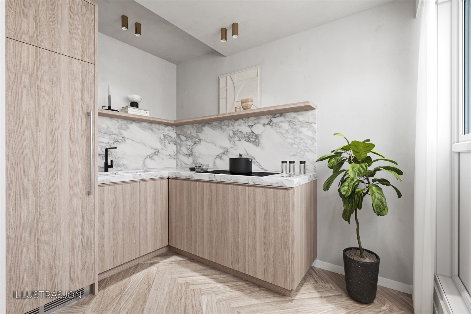 Illustrasjon av oppusset kjøkken Galleribilde