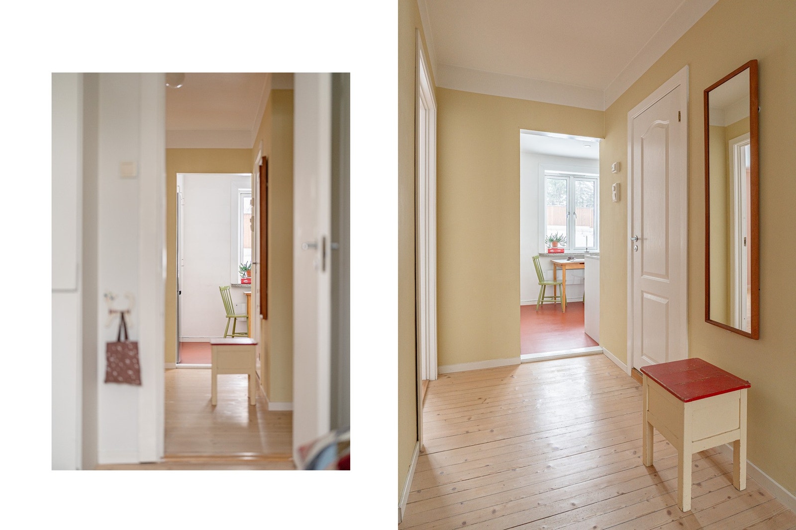 Originale tregulv ble slipt og de fleste overflater ble helsparklet og malt i 2021. Galleribilde