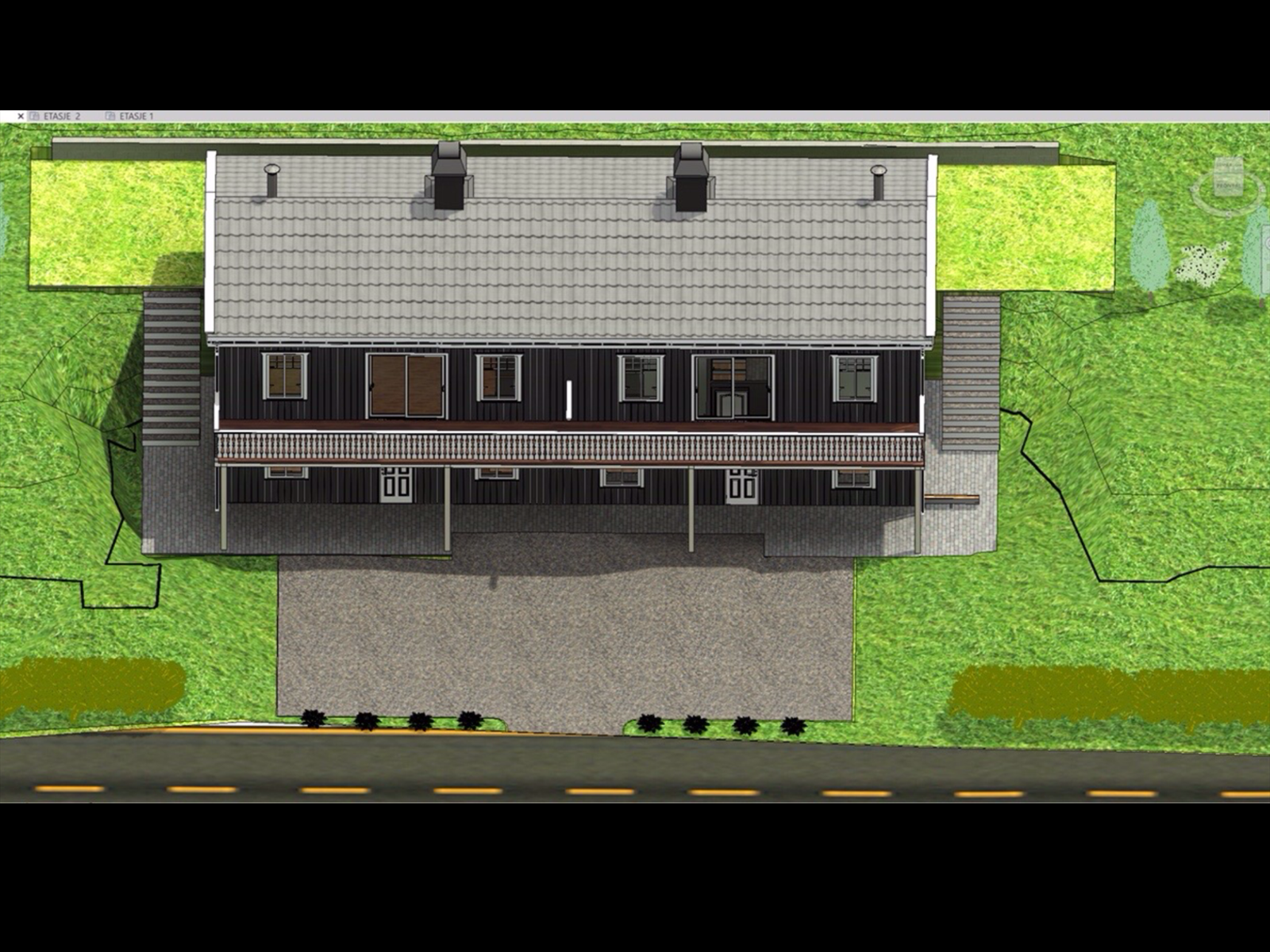 Det er planlagt 2 stk utendørs parkeringsplasser per boenhet ved inngang Galleribilde