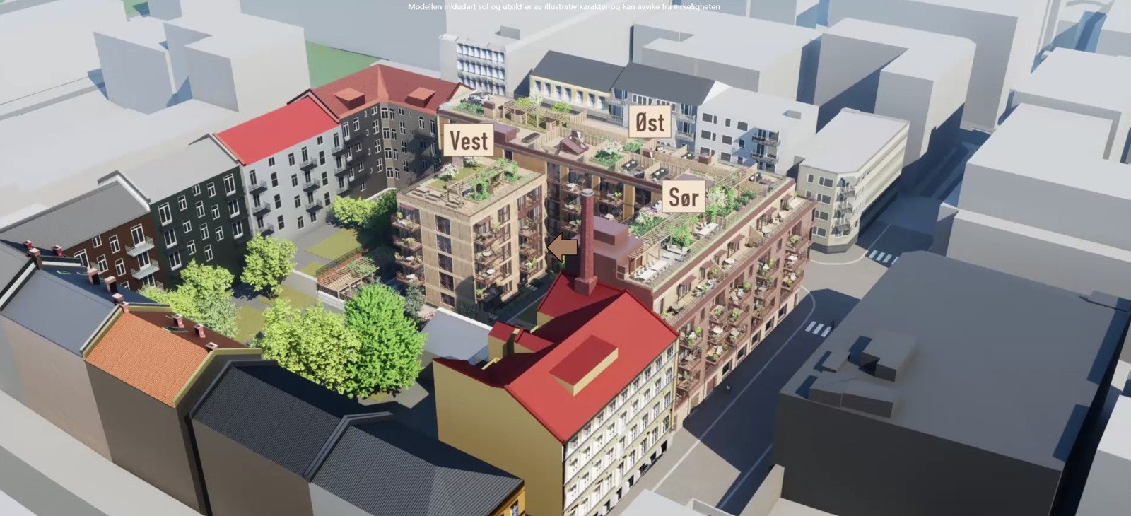 Leiligheten markert med pil. Galleribilde