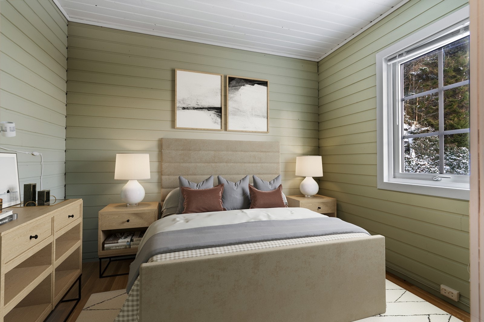 Hovedsoverom med god plass til dobbelseng og tilhørende nattbord - Illustrasjonsfoto Galleribilde