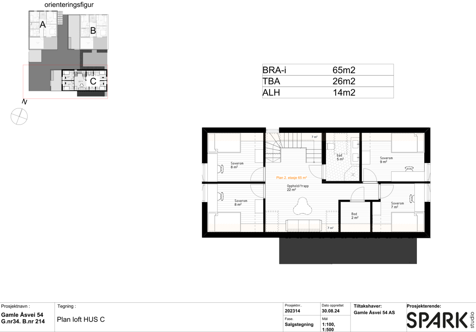 Planskisse loft med arealer. Galleribilde