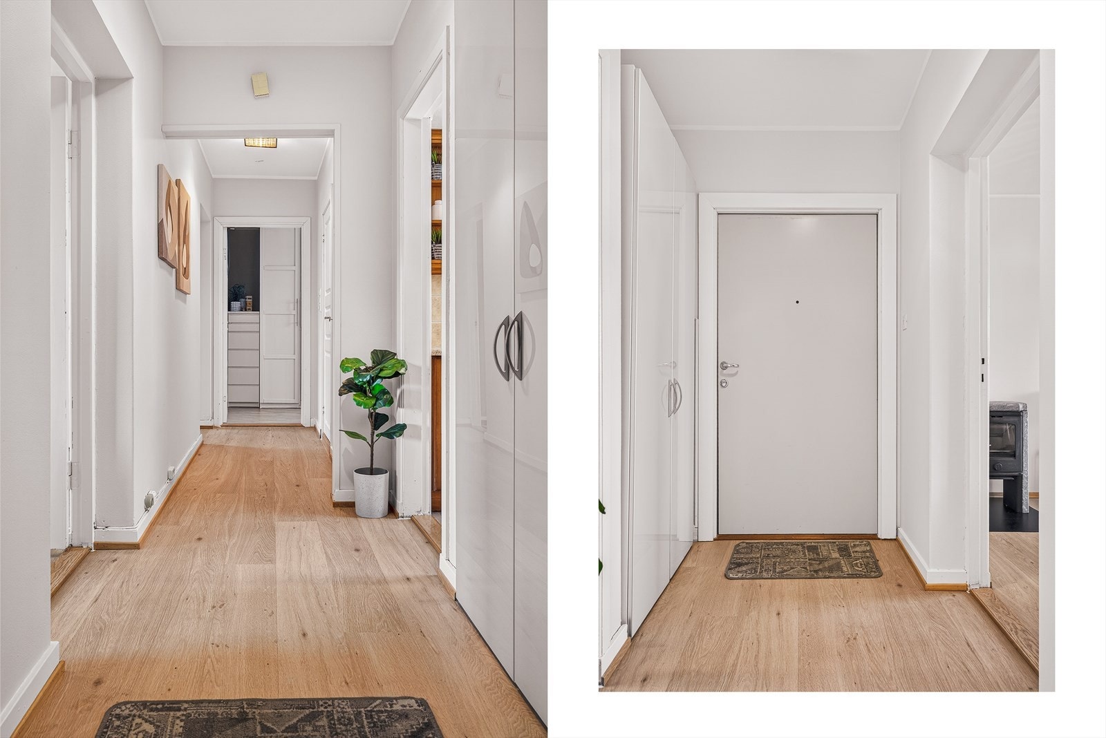 Velkommen inn! Lys og trivelig gang med stort garderobeskap og innebygget skoskap. Galleribilde