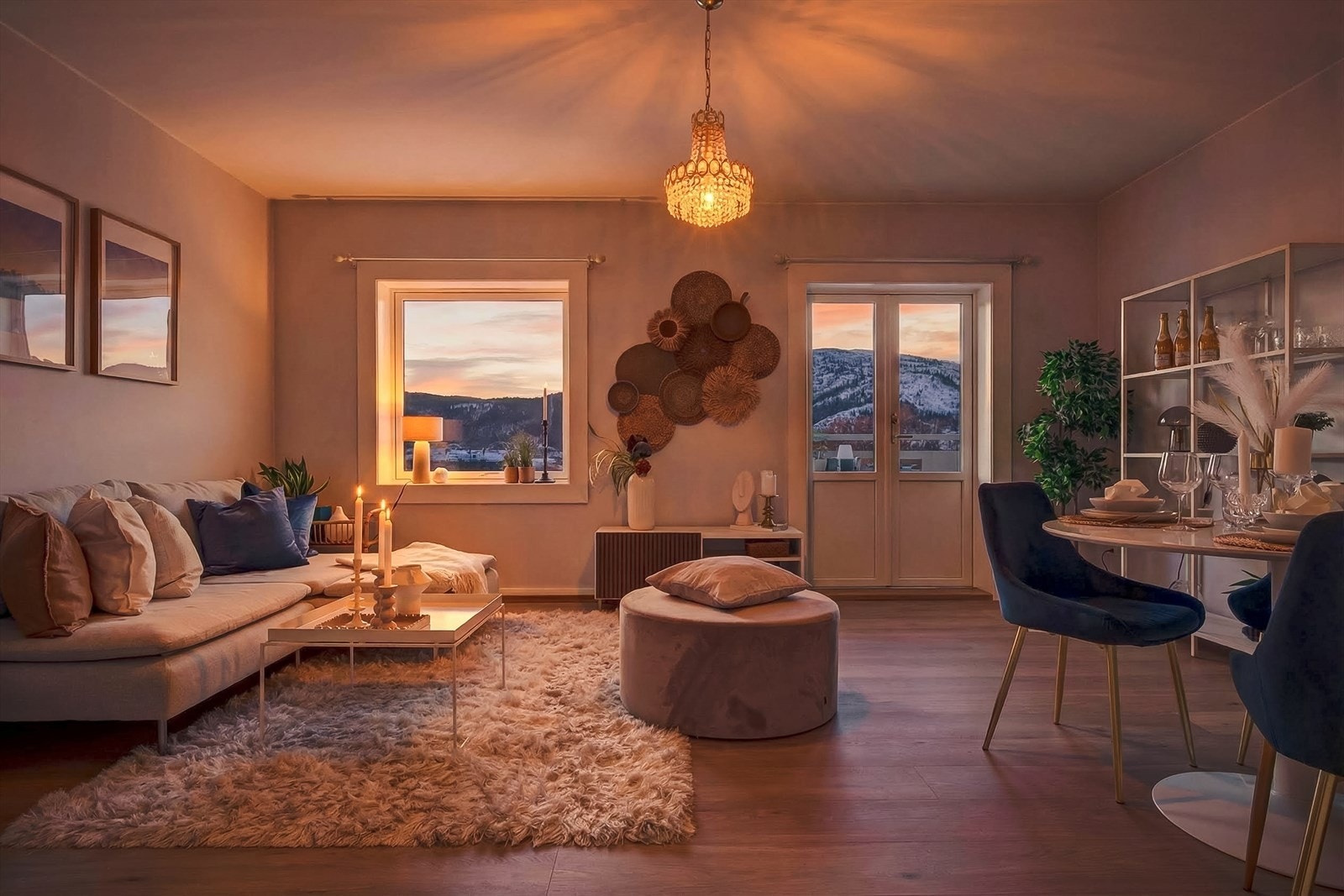 Pen og romslig stue med peisovn. Galleribilde