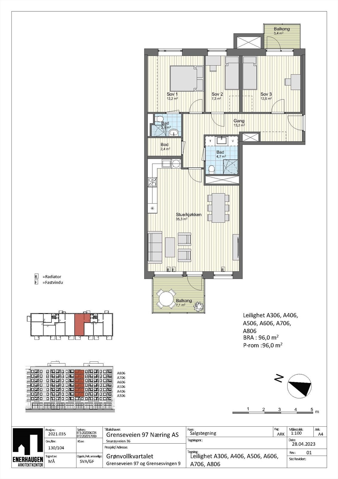 Romslig leilighet med 2 balkonger Galleribilde