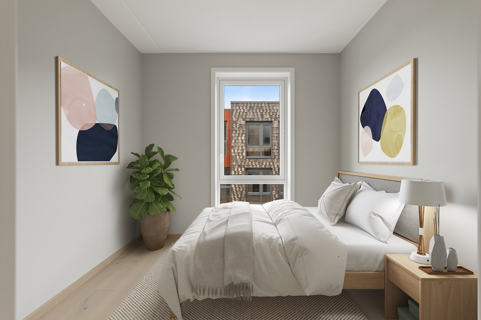 Samtlige soverom i leiligheten er romslige og praktiske, med god plass til dobbeltseng og øvrig møblering. Her får du luftige rom med gode lysforhold og fleksible innredningsmuligheter - perfekt både for voksne, ungdom eller som gjesterom. Galleribilde