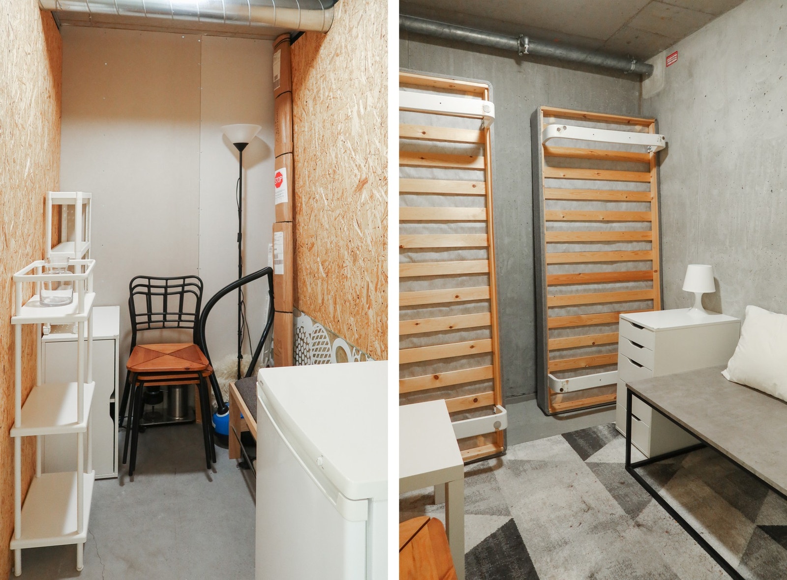 Leiligheten har godt med oppbevaringsplass i to eksterne boder i samme etasje som måles til 8 kvm. Alt av løsøre i bodene medfølger handelen. Galleribilde