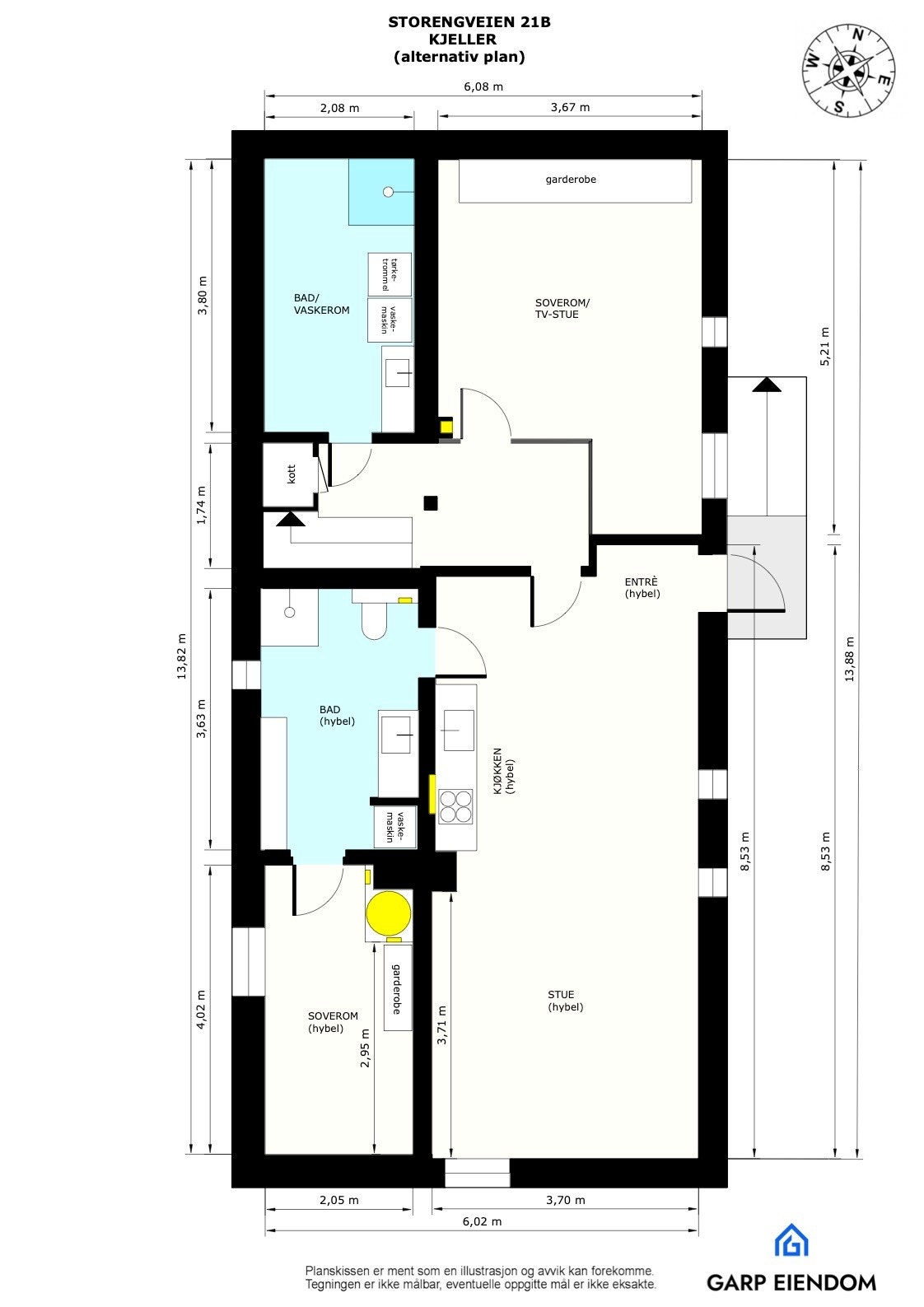 Alternativ plantegning i kjeller med hybel Galleribilde
