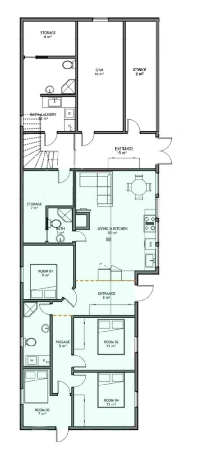 Leilighet markert med grønt. Galleribilde