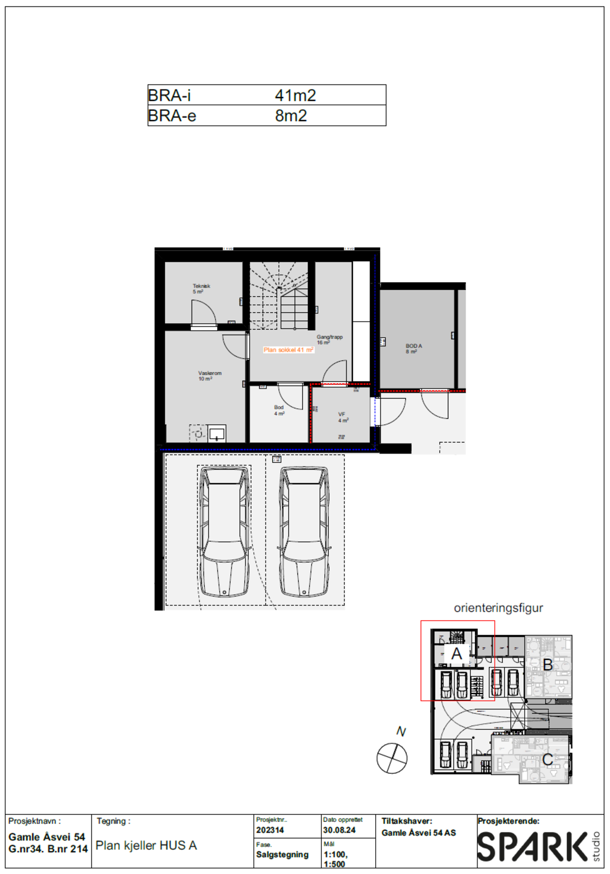 Planskisse kjeller med arealer. Galleribilde