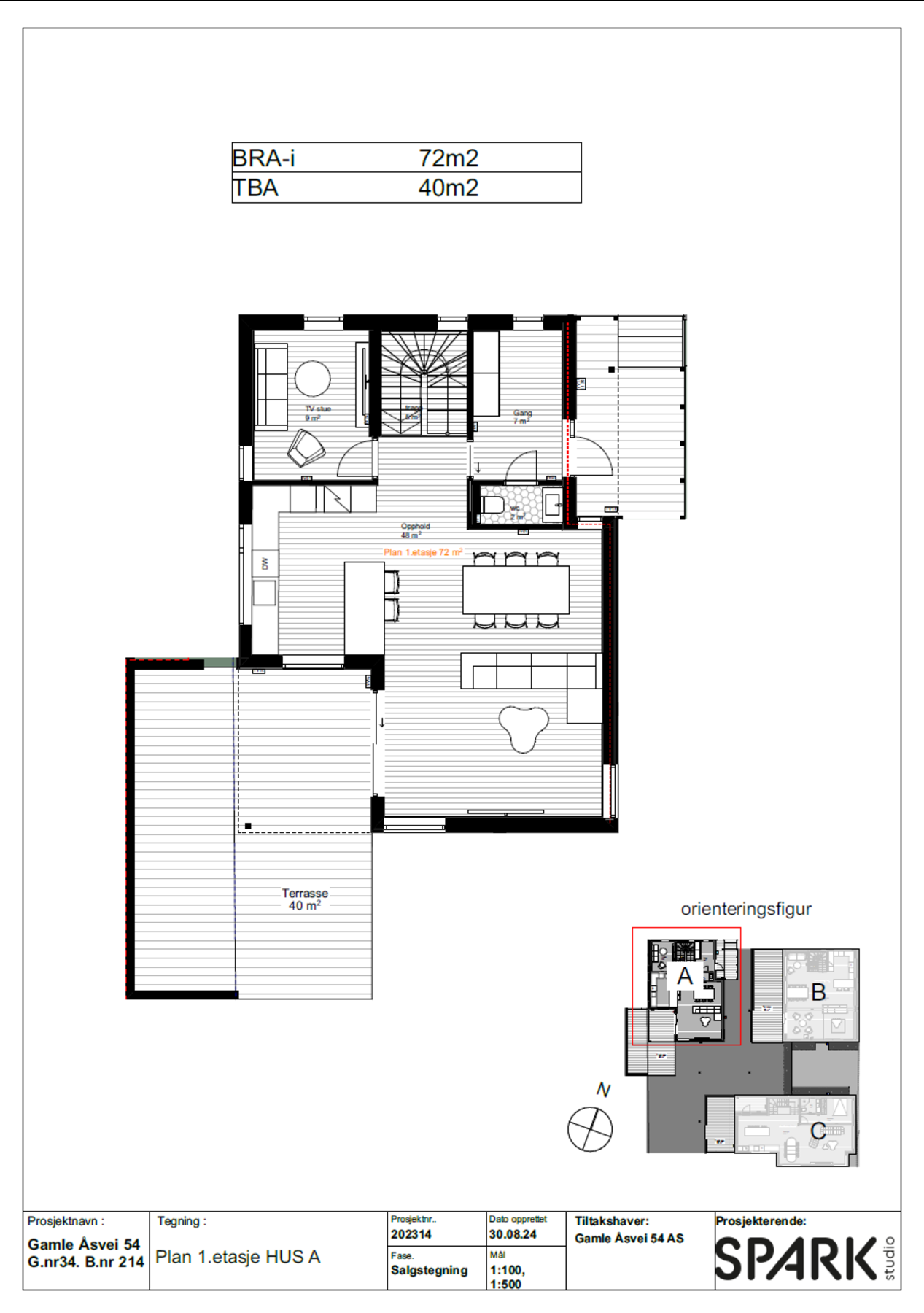 Planskisse 1. etasje med arealer. Galleribilde