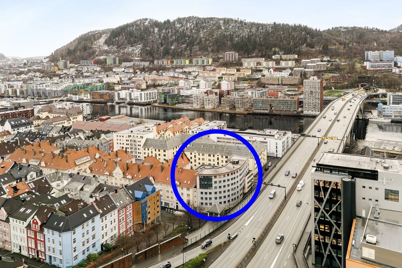 Dronebilde over området Galleribilde