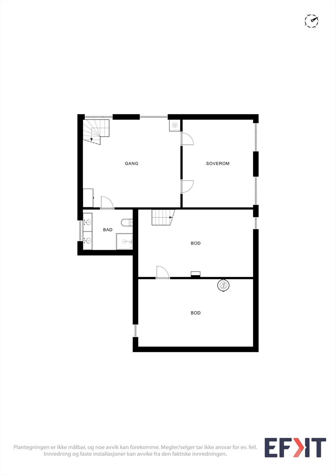 Underetasjen inneholder gang, boder, bad, innredet rom og soverom Galleribilde