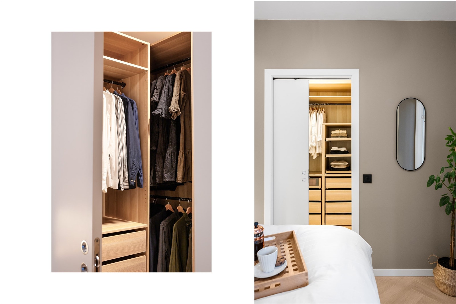 Walk-in closet med en innholdsrik og praktisk garderobeløsning. Galleribilde