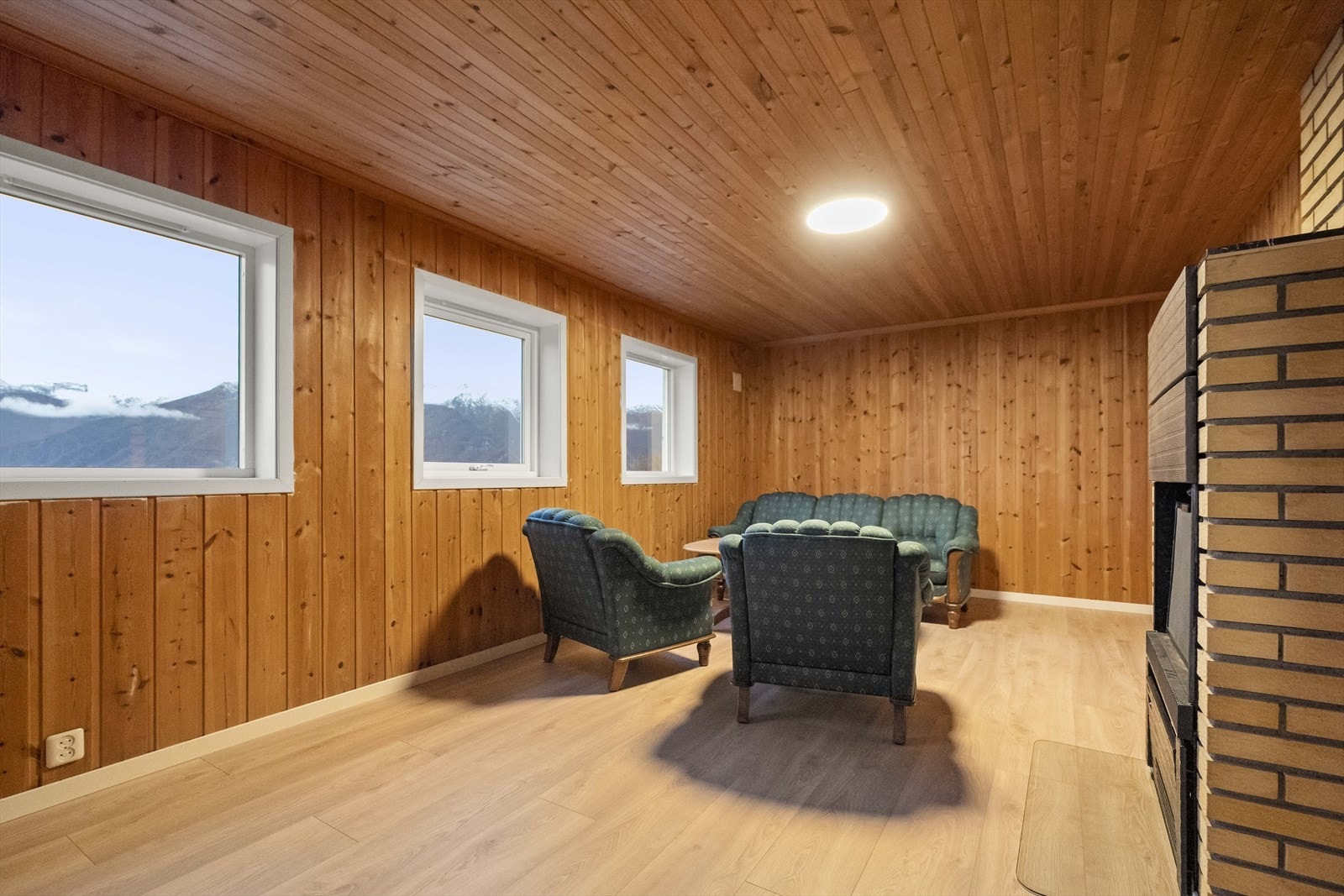 Kjellarstove med peis og varmekablar i golvet Galleribilde