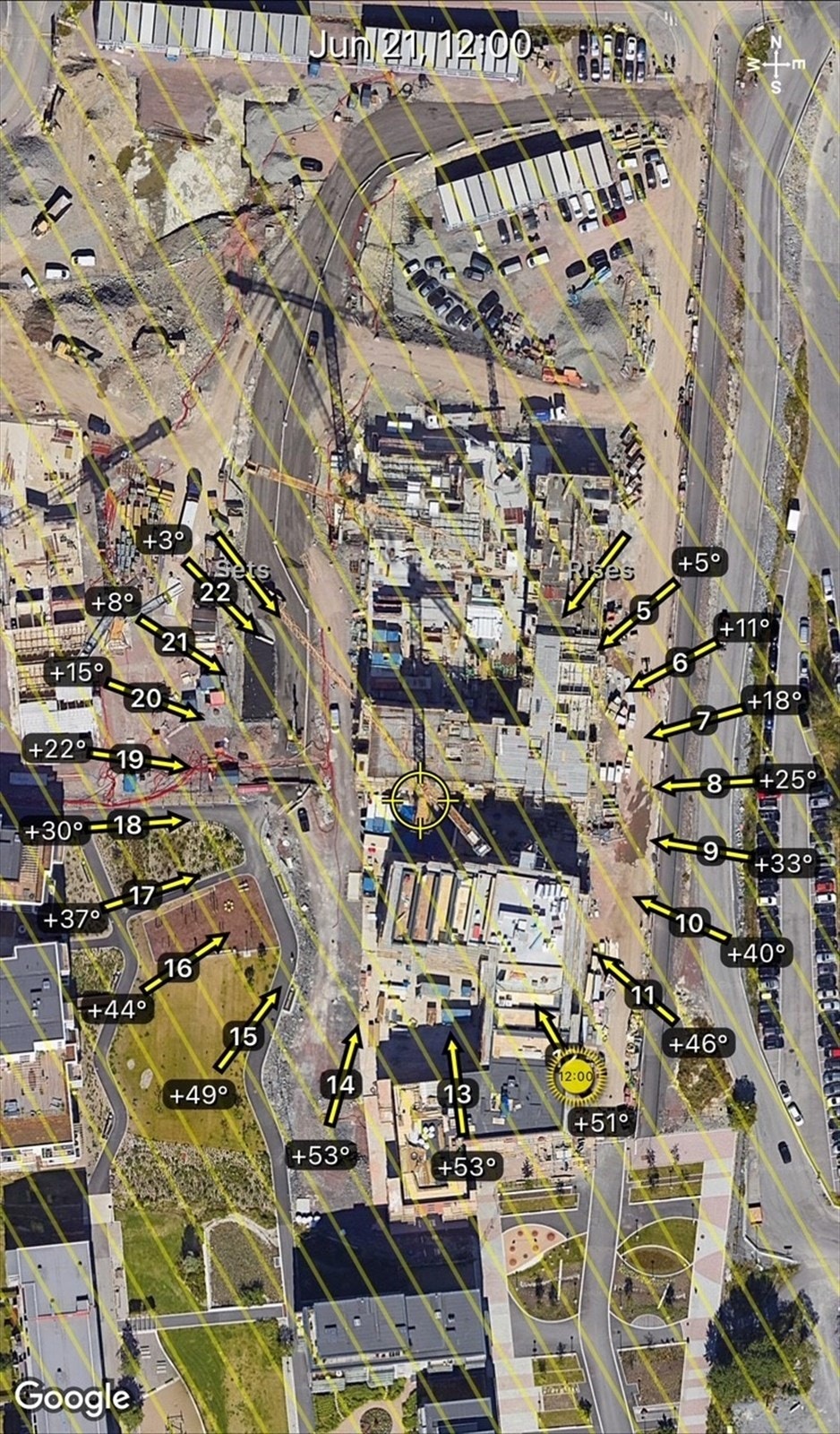 Soldiagram - Rådmann Paulsens gate 44 - kun ment som en illustrasjon over solforholdene midtsommers (21. juni) Galleribilde